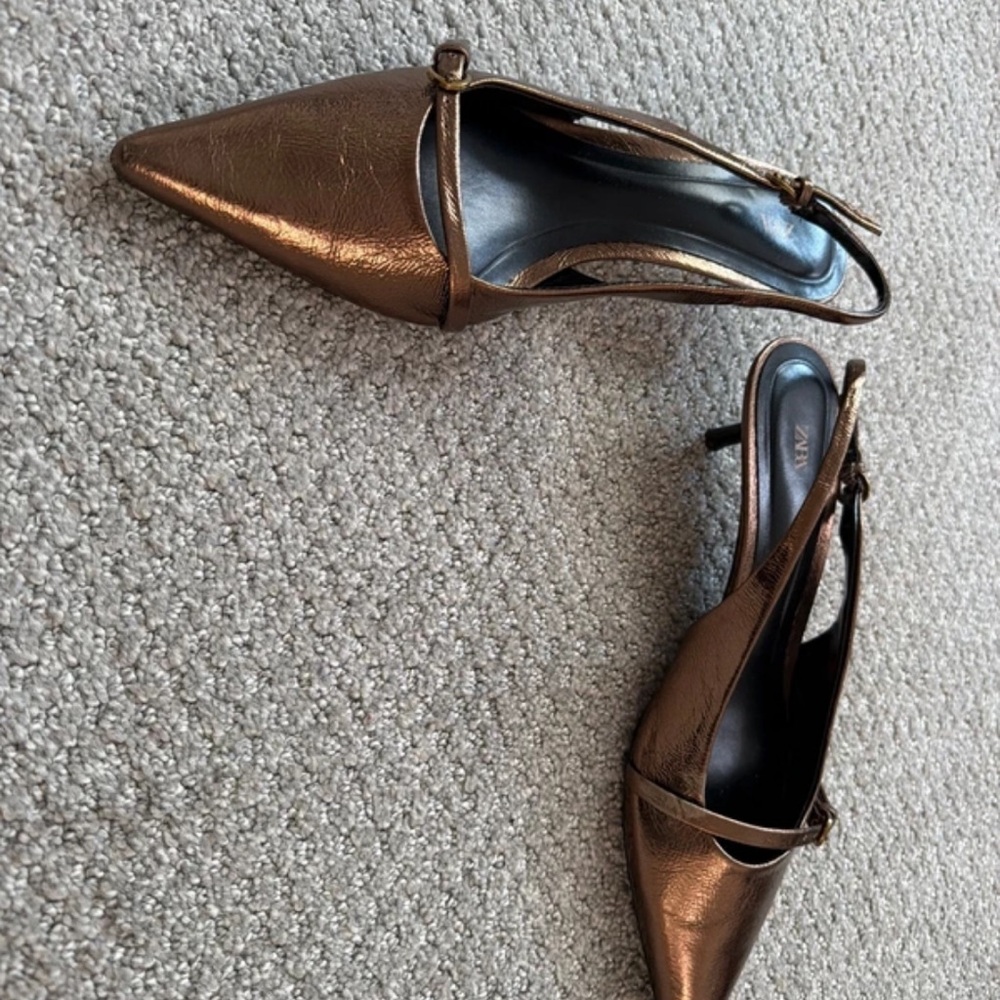 Zara Metallic Bronze Pointed Heels